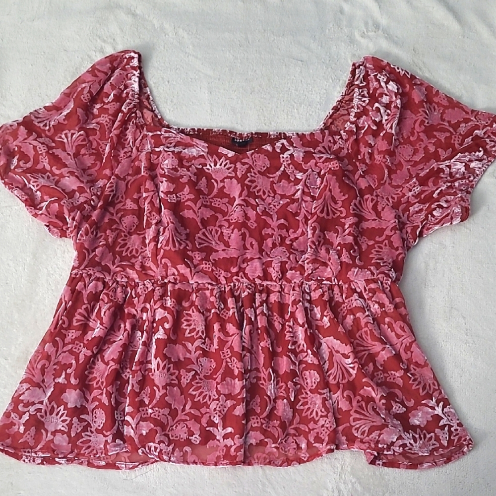 NWT Torrid 4X US 26 Velvet Burnout Peplum Corset Top Floral Sweetheart Red Boho